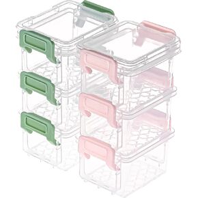 ISKYBOB 6 Packs Small Storage Bins with Lids, Mini Stackable Plastic Storage Containers Colorful Bead Organizer Latch Box Small Containers for Organizing Craft, Small Items, Blue+Purple