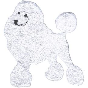 كلب بودل أبيض بطول 3.25 سم، رقع حديدية، مكواة مطرزة لطيفة على الرقع، رقعة تطريز DIY للملابس، حقيبة الظهر، السترة، الأحذية، الكي على الخياطة على الملصق in Kuwait