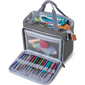 Luxja Crochet Tote Bag, Yarn Storage Bag for Small Unfinished Projects, Crochet Hooks and Other Accessories, Purple