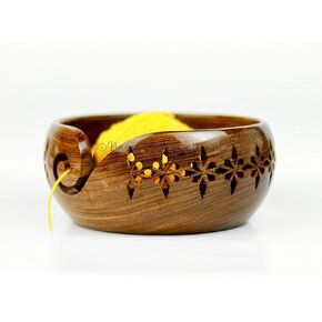 Nagina International Rosewood Crafted Wooden Yarn Storage Bowl With Carved Holes & Drills | Knitting Crochet Accessories (Large) in Kuwait