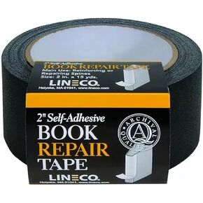 Lineco, Self-Adhesive Book Repair Tape for Spine, Pamphlets, Paper Pages, Non-yellowing, Strong, Neutral pH, 2 Inch Wide, Black