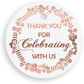 Thank You Gift Tags Gold Foil, 30-Pack, Wedding Favor Tags, Bridal Shower Gift Tags, Thank You for Celebrating with Us for Baby, 16 birthday or Wedding Decor.(Golden1)
