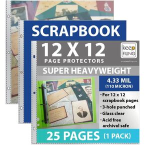 واقيات صفحات سجل القصاصات مقاس 12 × 12 خالية من الأحماض لألبومات ما بعد التجليد أو 3 حلقات، مادة ثقيلة الوزن للغاية وغير واهية، 100 صفحة (4 حزم)، من Keepfiling in Kuwait