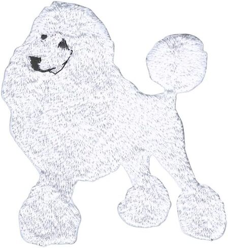 كلب بودل أبيض بطول 3.25 سم، رقع حديدية، مكواة مطرزة لطيفة على الرقع، رقعة تطريز DIY للملابس، حقيبة الظهر، السترة، الأحذية، الكي على الخياطة على الملصق in Kuwait