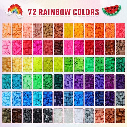 QUEFE Fuse Beads Kit of 72 Assorted Colors, 15000 5mm Beads Craft Kit Including Pegboard, Melting Beads, Ironing Paper, Tweezers & Colorful Hooks, Great Creative Arts and Crafts Set for Girls in Kuwait