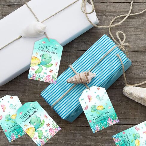 Under The Sea Tags-Ocean Themed Party Supplies 50Pcs Sea Turtle Thank You Gift Tags with String Ocean Hanging Name Labels for Birthday Baby Shower in Saudi Arabia