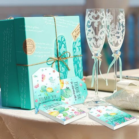 Under The Sea Tags-Ocean Themed Party Supplies 50Pcs Sea Turtle Thank You Gift Tags with String Ocean Hanging Name Labels for Birthday Baby Shower in Saudi Arabia