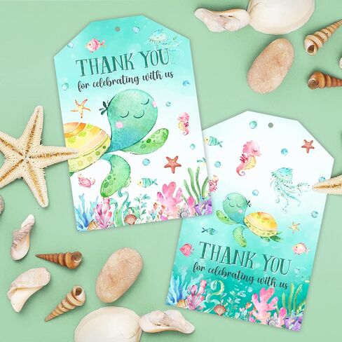 Under The Sea Tags-Ocean Themed Party Supplies 50Pcs Sea Turtle Thank You Gift Tags with String Ocean Hanging Name Labels for Birthday Baby Shower in Saudi Arabia