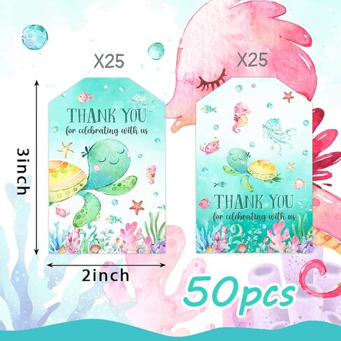 Under The Sea Tags-Ocean Themed Party Supplies 50Pcs Sea Turtle Thank You Gift Tags with String Ocean Hanging Name Labels for Birthday Baby Shower in Saudi Arabia