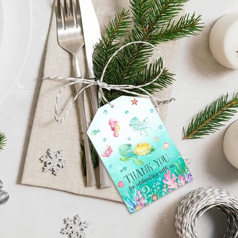 Under The Sea Tags-Ocean Themed Party Supplies 50Pcs Sea Turtle Thank You Gift Tags with String Ocean Hanging Name Labels for Birthday Baby Shower in Saudi Arabia