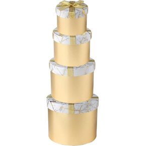 Briful Gift Boxes with Lids White Golden Gift Box Assorted Sizes Decorative Nested Large Gift Box for Presents Cute Flowers Gift Boxes for Birthdays Wedding, Set of 4