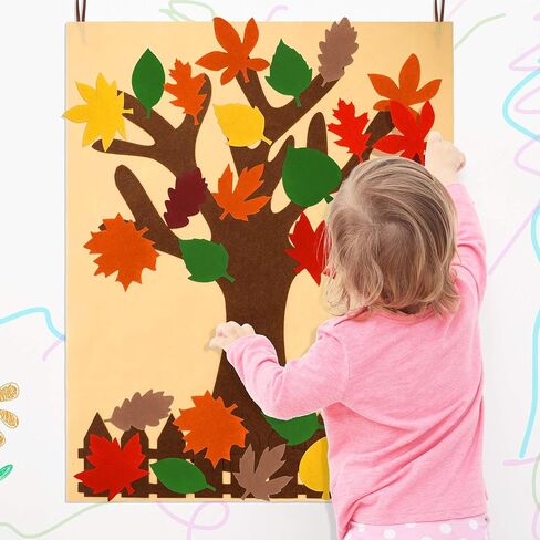 Fall Tree of Thanks Craft Kit Felt Fall Decorations Fall Tree Board with 60 Pieces Autumn Leaf Maple Leaves Ornaments Autumn Bulletin Board for DIY Craft Kids Classroom Thanksgiving Decorations in Saudi Arabia