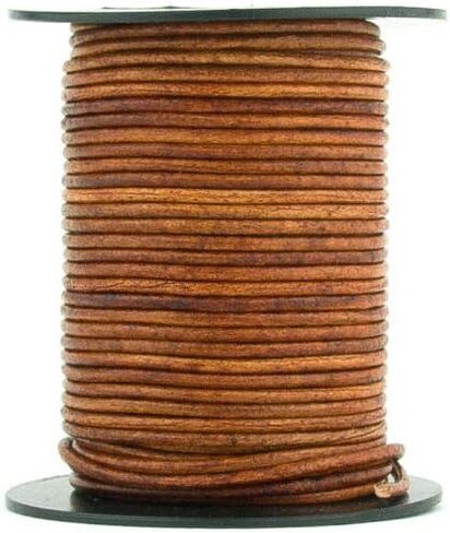 Xsotica Xsotica 25 Meter Real/Genuine Round Leather Cord for Jewelry Making, Leather Strips & Strings for Necklaces, Bracelets, Braiding, Crafts (Distressed Brown, 1.5mm) in Kuwait