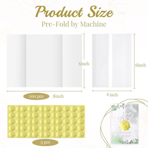 ايفيجوفز 100 عبوة من جواكت فيلوم مطوية مسبقا لدعوات 4×6، ورق فيلوم 4×6، لفافات ورقية شفافة لدعوات الزفاف مع ملصقات ختم لاصقة واغلاق مغلف in Kuwait