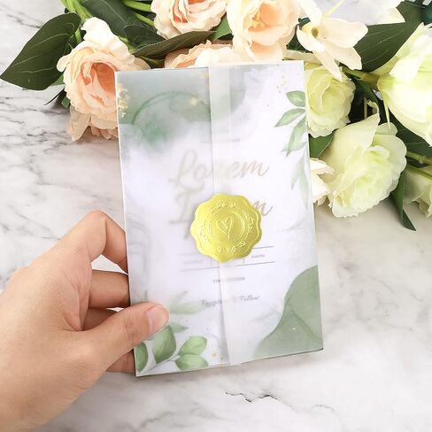 ايفيجوفز 100 عبوة من جواكت فيلوم مطوية مسبقا لدعوات 4×6، ورق فيلوم 4×6، لفافات ورقية شفافة لدعوات الزفاف مع ملصقات ختم لاصقة واغلاق مغلف in Kuwait