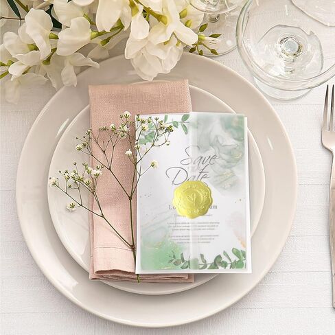 ايفيجوفز 100 عبوة من جواكت فيلوم مطوية مسبقا لدعوات 4×6، ورق فيلوم 4×6، لفافات ورقية شفافة لدعوات الزفاف مع ملصقات ختم لاصقة واغلاق مغلف in Kuwait