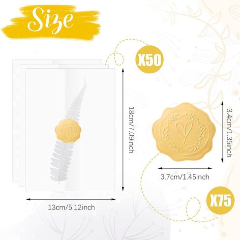 أودي_6 تي اكس دي جاكيتات فيلوم لدعوات 5 × 7، 50 قطعة من ورق الرق المطوي مسبقا، مجموعة لفافات دعوات الزفاف المجففة الطبيعية المضغوطة، ملصقات ختم مغلفات ذهبية لحفلات الزفاف وحفلات استقبال المولود واعياد in Kuwait