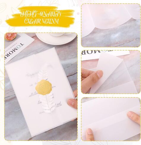 أودي_6 تي اكس دي جاكيتات فيلوم لدعوات 5 × 7، 50 قطعة من ورق الرق المطوي مسبقا، مجموعة لفافات دعوات الزفاف المجففة الطبيعية المضغوطة، ملصقات ختم مغلفات ذهبية لحفلات الزفاف وحفلات استقبال المولود واعياد in Kuwait