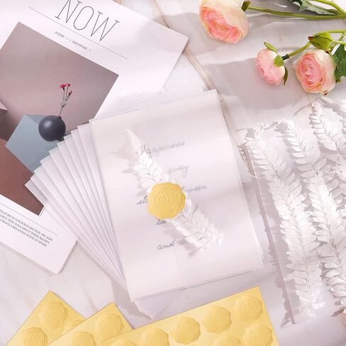 أودي_6 تي اكس دي جاكيتات فيلوم لدعوات 5 × 7، 50 قطعة من ورق الرق المطوي مسبقا، مجموعة لفافات دعوات الزفاف المجففة الطبيعية المضغوطة، ملصقات ختم مغلفات ذهبية لحفلات الزفاف وحفلات استقبال المولود واعياد in Kuwait