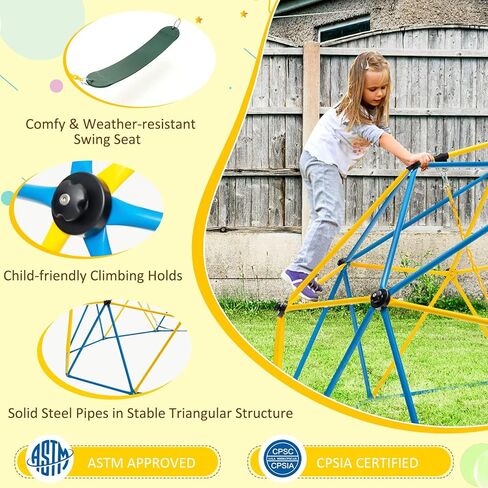 HONEY JOY تسلق قبة مع شريحة، 8FT Jungle Gym Monkey Bar للفناء الخلفي، ألعاب التسلق في الهواء الطلق لمعدات ملعب الأطفال الصغار، متسلق قبة هندسية للأطفال من سن 3 إلى 8 سنوات، هدية للأولاد والبنات in Kuwait