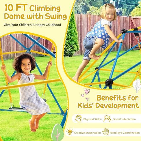 HONEY JOY تسلق قبة مع شريحة، 8FT Jungle Gym Monkey Bar للفناء الخلفي، ألعاب التسلق في الهواء الطلق لمعدات ملعب الأطفال الصغار، متسلق قبة هندسية للأطفال من سن 3 إلى 8 سنوات، هدية للأولاد والبنات in Kuwait