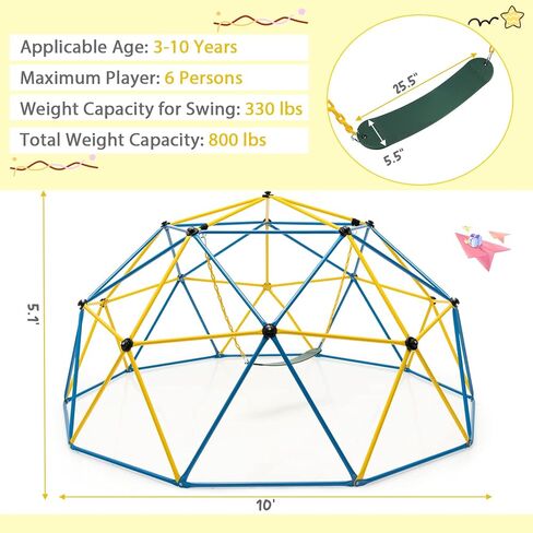 HONEY JOY تسلق قبة مع شريحة، 8FT Jungle Gym Monkey Bar للفناء الخلفي، ألعاب التسلق في الهواء الطلق لمعدات ملعب الأطفال الصغار، متسلق قبة هندسية للأطفال من سن 3 إلى 8 سنوات، هدية للأولاد والبنات in Kuwait