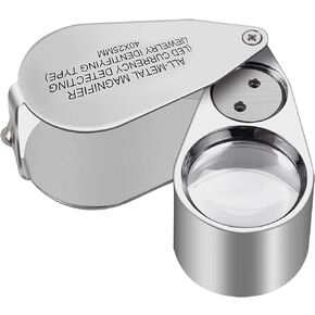 40X Full Metal Illuminated Jewelry Loop Magnifier, XYK Pocket Folding Magnifying Glass Jewelers Eye Loupe with LED(LED Currency Detecting/Jewelry Identifying)