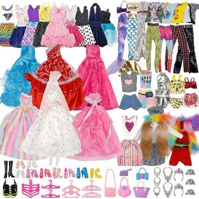 60 قطعة من ملابس واكسسوارات الدمى مقاس 11.5 انش بما في ذلك فساتين الزفاف والفساتين الأنيقة والبلايز والسراويل والبكيني وحذاء السباحة وشماعات الاحذية والقلائد والتاج والكريسماس للبنات بعمر 6-12 سنة in Kuwait