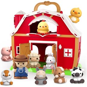 Toys for 1 2 3 Years Old Boys and Girls, Big Barn Toy with Farm Animal, Preschool Montessori Toy, Farm Pretend Playset with Big Red Barn & Farmer,Christmas Birthday Gift for Toddlers