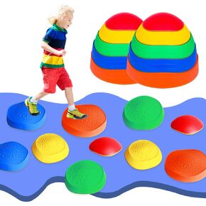 OMNISAFE Balance Stepping Stones for Kids, Non-Slip Textured Surface and Rubber Edges, Indoor & Outdoor Obstacle Course Toy, Exercise Coordination & Strength