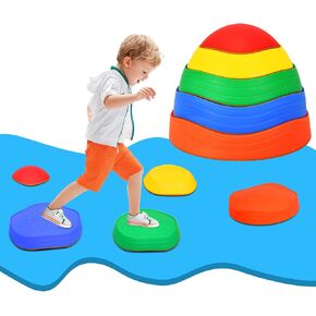 HONEY JOY Balance Stepping Stones للأطفال، 11 قطعة سطح محكم غير قابل للانزلاق وحواف مطاطية، لعبة مسار العوائق الداخلية والخارجية، معدات اللياقة البدنية للأطفال لتنسيق التوازن والقوة in Kuwait