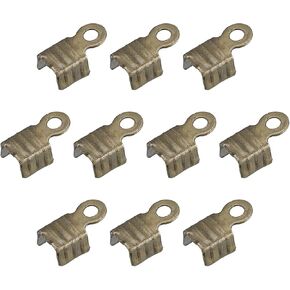 uxcell 200Pcs Fold Over Cord Ends, 5x7.5mm Terminators Crimp End Tips for Leather Ribbon Craft Making, Metallic Black