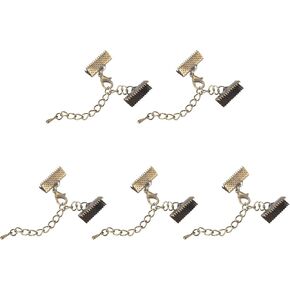 uxcell 10Set Ribbon Crimp Clamp Ends with Lobster Claw Clasps & Extension Chain, 30mm Cord End Clasps for DIY Craft Making, Metallic Black in Saudi Arabia