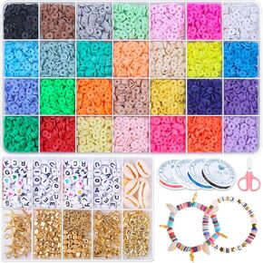 6110 Pcs Clay Beads for Bracelets Making 28 Colors Flat Round Polymer Spacer Beads with Pendants Letter Face Beads Charms Pendants for Necklace Earring DIY Craft Jewelry Making Kit Girls Gifts