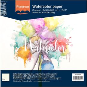 Vaessen Creative Florence Aquarellpapier A4 in Elfenbein Weiß، بوزن 200 جم/م²، ورق لامع، 12 ورقة لأكواريل، الكتابة اليدوية والحروف بالفرشاة