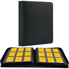 9-Pocket Toploader Binder, Holds 360 3"x 4" 35PT Toploaders, Protective and Display Zippered Album Comes with 20 Double Sided Pages for Trading Card and Sport Card with Card Holder - Gold
