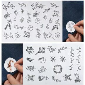 38 قطعة من مثبتات الخياطة اليدوية، مثبتات قابلة للذوبان في الماء، مثبتات ذاتية اللصق وقابلة للغسل، مع زهور مطبوعة مسبقا وأنماط عيد الميلاد، مناسبة للمبتدئين في التطريز اليدوي in Kuwait