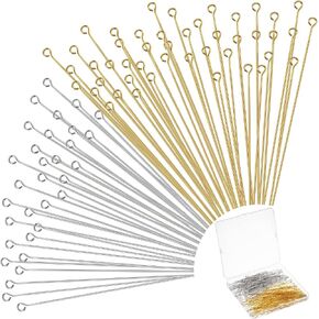 500 Pieces Eye Pins 50 mm Jewelry Making Pin Heads Eye Jewelry Head Pins for Jewelry Making DIY Ball Head Pins for Craft Earring Bracelet Jewelry Making Accessories Supplies (Gold)