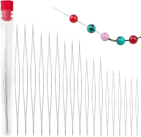 إبر خرز لصنع المجوهرات إبرة خرز - 18 قطعة من إبر خياطة العين الكبيرة لخيوط الخرز، 6 أحجام إبر خرز البذور، أدوات ومستلزمات صنع المجوهرات، خيط خرز للخياطة اليدوية - YAWALL in Kuwait
