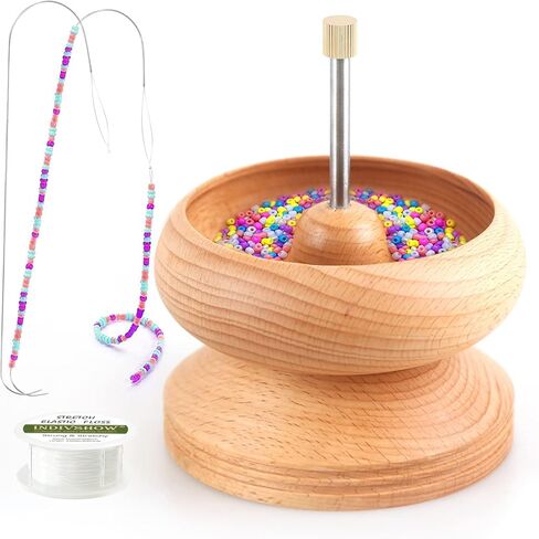 وعاء خرز خشبي كبير مقاس 4.33 انش من ذا انديفشو يتضمن خرز الحروف الابجدية وخرز بذور وخيط مطاطي وابر وخيوط لصنع المجوهرات in Kuwait