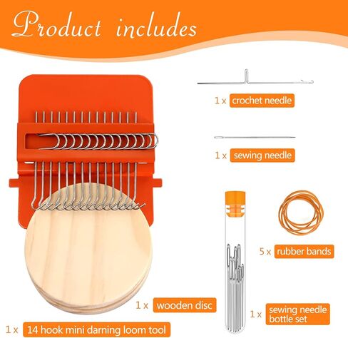 نول الرتق سبيد ويف، آلة نول صغيرة، أداة نسج، 14 خطافًا نول إطار منسوج خشبي، مجموعة نول النسيج، نول إصلاح منزلي سريع، أداة إصلاح النسيج المصنوعة يدويًا لملابس جوارب الجينز in Kuwait