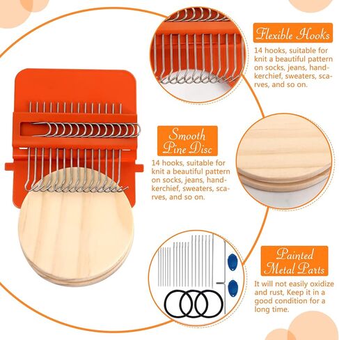 نول الرتق سبيد ويف، آلة نول صغيرة، أداة نسج، 14 خطافًا نول إطار منسوج خشبي، مجموعة نول النسيج، نول إصلاح منزلي سريع، أداة إصلاح النسيج المصنوعة يدويًا لملابس جوارب الجينز in Kuwait