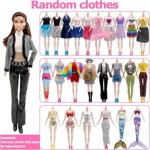 60 قطعة من ملابس واكسسوارات الدمى مقاس 11.5 انش بما في ذلك فساتين الزفاف والفساتين الأنيقة والبلايز والسراويل والبكيني وحذاء السباحة وشماعات الاحذية والقلائد والتاج والكريسماس للبنات بعمر 6-12 سنة in Kuwait