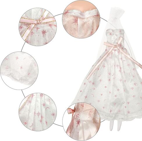 60 قطعة من ملابس واكسسوارات الدمى مقاس 11.5 انش بما في ذلك فساتين الزفاف والفساتين الأنيقة والبلايز والسراويل والبكيني وحذاء السباحة وشماعات الاحذية والقلائد والتاج والكريسماس للبنات بعمر 6-12 سنة in Kuwait