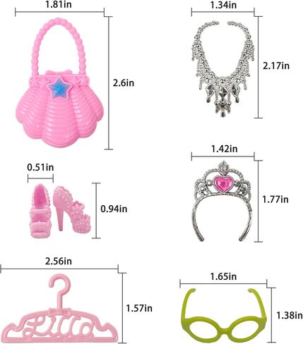 60 قطعة من ملابس واكسسوارات الدمى مقاس 11.5 انش بما في ذلك فساتين الزفاف والفساتين الأنيقة والبلايز والسراويل والبكيني وحذاء السباحة وشماعات الاحذية والقلائد والتاج والكريسماس للبنات بعمر 6-12 سنة in Kuwait