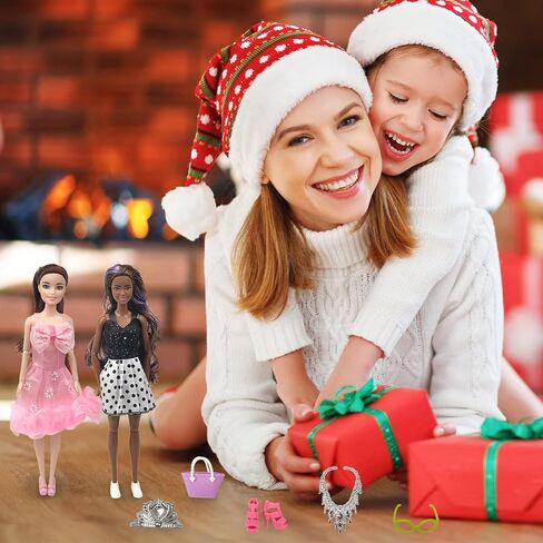 60 قطعة من ملابس واكسسوارات الدمى مقاس 11.5 انش بما في ذلك فساتين الزفاف والفساتين الأنيقة والبلايز والسراويل والبكيني وحذاء السباحة وشماعات الاحذية والقلائد والتاج والكريسماس للبنات بعمر 6-12 سنة in Kuwait