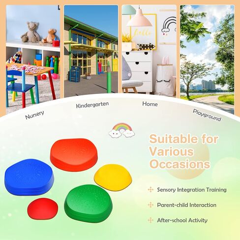 HONEY JOY Balance Stepping Stones للأطفال، 11 قطعة سطح محكم غير قابل للانزلاق وحواف مطاطية، لعبة مسار العوائق الداخلية والخارجية، معدات اللياقة البدنية للأطفال لتنسيق التوازن والقوة in Kuwait