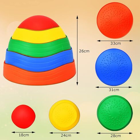 HONEY JOY Balance Stepping Stones للأطفال، 11 قطعة سطح محكم غير قابل للانزلاق وحواف مطاطية، لعبة مسار العوائق الداخلية والخارجية، معدات اللياقة البدنية للأطفال لتنسيق التوازن والقوة in Kuwait