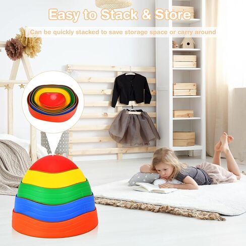 HONEY JOY Balance Stepping Stones للأطفال، 11 قطعة سطح محكم غير قابل للانزلاق وحواف مطاطية، لعبة مسار العوائق الداخلية والخارجية، معدات اللياقة البدنية للأطفال لتنسيق التوازن والقوة in Kuwait