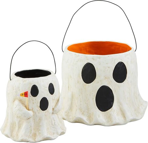 Mud Pie Paper Mache Halloween Treat Buckets, White in Saudi Arabia
